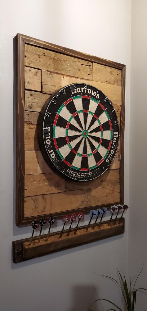 Board On Wall, Dart Board Backboard, Dart Board Wall, Pool Table Room, Game Room Basement, Game Room Bar, Basement Makeover, Backyard Playground, Old Pallets