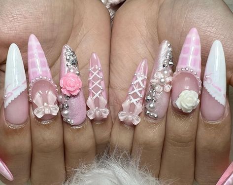 Coquette Acrylic Nails, Shabby Chic Nails, 2023 Spring Nails, Tapered Square Nails, Cute Simple Nails, Lace Nails, Pink Nail Art, Really Cute Nails, Kawaii Nails