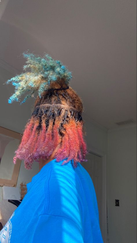 Pink And Blue Locs, Blonde Peekaboo Locs, Purple And Blonde Locs, Light Purple Locs, Split Dyed Locs, Pink And Purple Locs, Lavender Locs, Locs Purple, Loc Dye Ideas