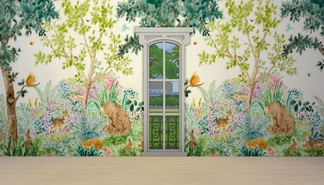 Forest Mural Children’s Wallpaper | SimPlistic Sims 4 Sims 4 Forest, Sims 4 Shabby Chic, Forest Mural Wallpaper, S Wallpaper, Forest Mural, 4 Wallpaper, Kids Imagination, Forest Wallpaper, Beautiful Forest