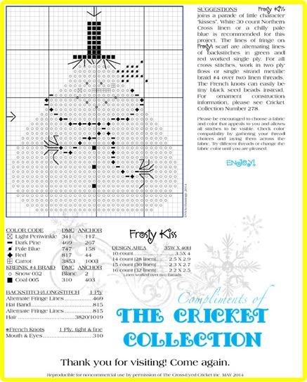 Cricket Collection, Stitch Crafts, Free Cross Stitch Designs, Stitch Ornaments, Winter Sewing, Snow Men, Cross Eyed, Cross Stitch Beginner, Cross Stitch Freebies