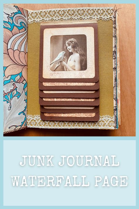 Waterfall Junk Journal, Waterfall Journal Page, Junk Journal Page Layouts, Journal Page Inspiration, Junk Journal Pages Ideas Layout, Journal Embellishments, Smash Journal, Vintage Junk, Vintage Junk Journal