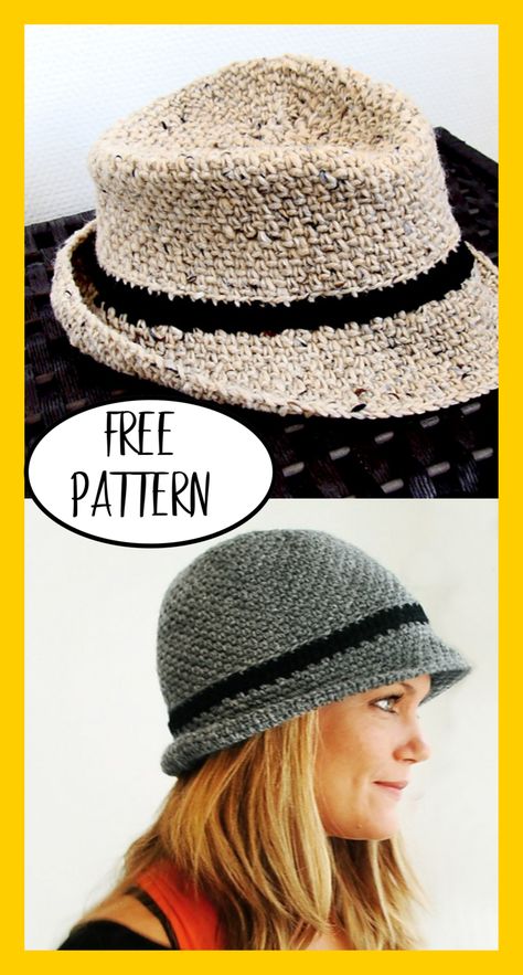 Fedora Crochet Hat Pattern Free, Free Beanie Hat Pattern, Crochet Crusher Hat Free Pattern, Crochet Chemo Hat Pattern Free, Crochet Sunhats Free Pattern, Crochet Chemo Cap, Pola Kupluk, Crochet Bucket Hat Free Pattern, Rope Knitting