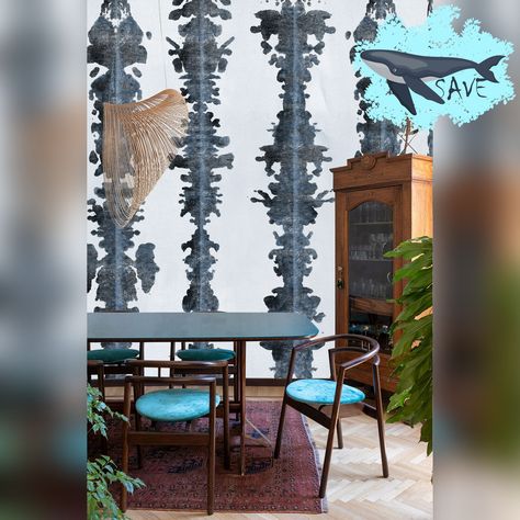 Ink Blot Wallpaper, Large Pattern Wallpaper, Shibori Wallpaper, Personalized Wallpaper, Focal Wall, Grand Art Mural, Wall Art Blue, Ink Blot, Abstract Wall Decor