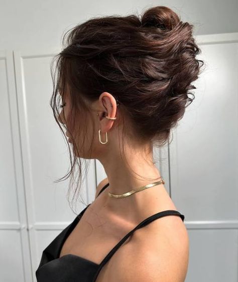 60 Easy Updo Hairstyles for Medium Length Hair in 2024 Medium Length Hairstyles For Thick Hair Updo, Blowout Hair Updo, Bridesmaid Hair Midlength, Hair Up Mid Length Up Dos, Formal Hairstyles For Mid Length Hair, Cool Updo Hairstyles, Wedding Updo For Medium Length Hair, Updo Hairstyles For Shag Haircut, Medium Hairstyles Updo