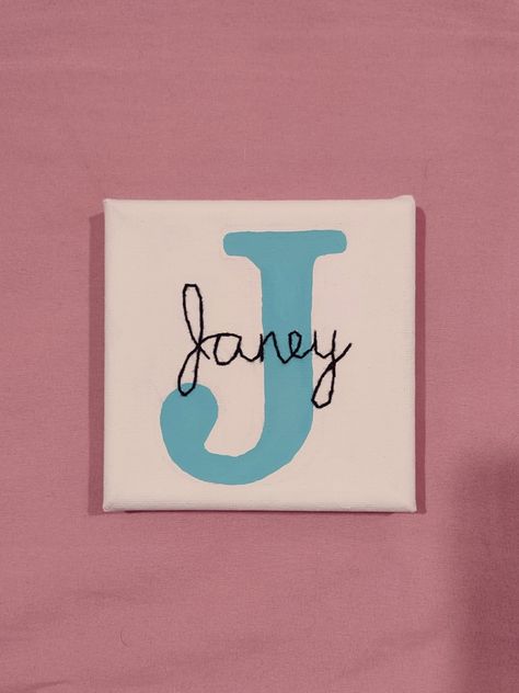 Painted Names On Canvas Ideas, Painted Name Canvas, Name Art Projects, Fabric Canvas Art, Embroidered Canvas Art, Embroidery Canvas, Name Drawings, Name Paintings, Monogram Painting