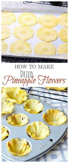 Step-by-step directions on how to make dried pineapple flowers to decorate your cakes or cupcakes. | fiestafriday.net How To Make Dried Pineapple Flowers, How To Make Pineapple Flowers, How To Make Fruit Flowers, Dried Fruit Garnish, Fruit Flowers Diy, Dried Fruit Decorations, Dried Pineapple Flowers, Pineapple Flowers, Cake Filling