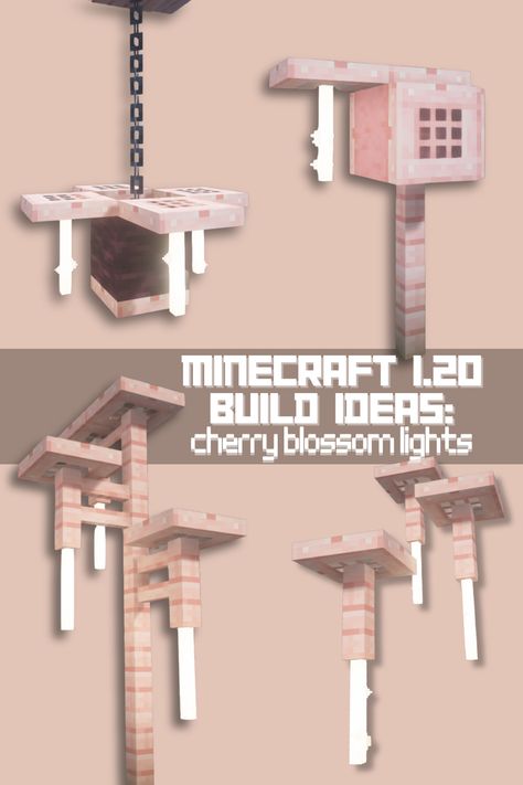 Minecraft No Mods House, Minecraft Survival House Cherry Blossom, Minecraft House Lighting, Cute Minecraft Light Ideas, Cherry Blossom House Minecraft Inside, Cute Minecraft Builds Pink Easy, Minecraft Cherry Blossom Lamp Post, Cherry Tree Minecraft Ideas, Cute Minecraft Interior Pink