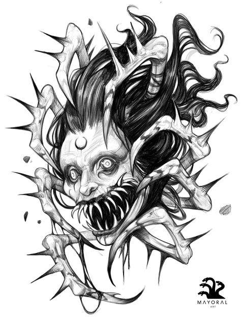 Spider head 2, Alan Mayoral Horror Spider Art, Spider Tattoo Trad, Spider Lady Tattoo, Gore Tattoo, Spider Lady, Japanese Hand Tattoos, Tatoo Dog, Spider Face, Avatar Tattoo