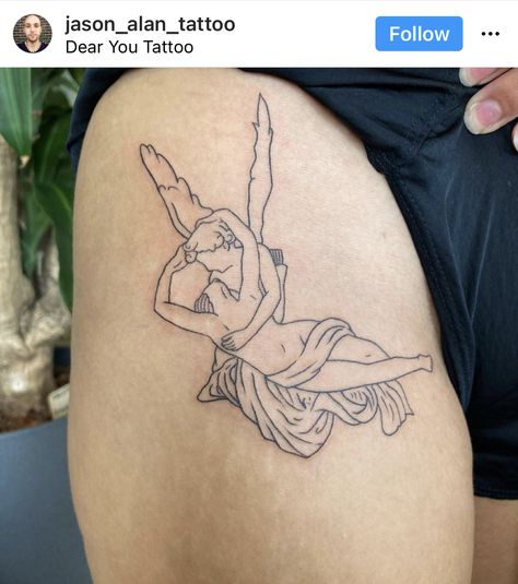 Cupid And Psyche Tattoo Minimal, Three Graces Tattoo, Eros And Psyche Tattoo, Orpheus And Eurydice Tattoo, Cupid And Psyche Tattoo, Psyche Tattoo, Grace Tattoos, Eros And Psyche, Tattoo Line