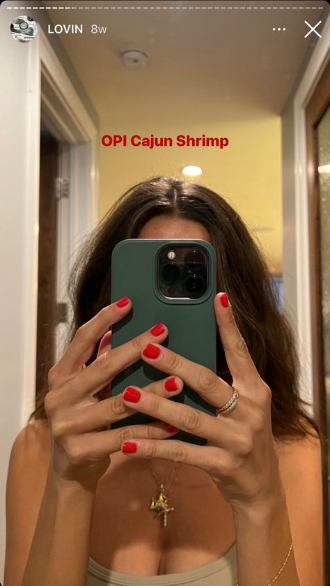 February Gel X Nails, Cajun Red Nails, Short Nails January 2024, Opi Valentines Colors, Cajun Shrimp Nail Polish, Short Nails February, Nail Color 2024, Opi Red Nails, Red Mani Pedi