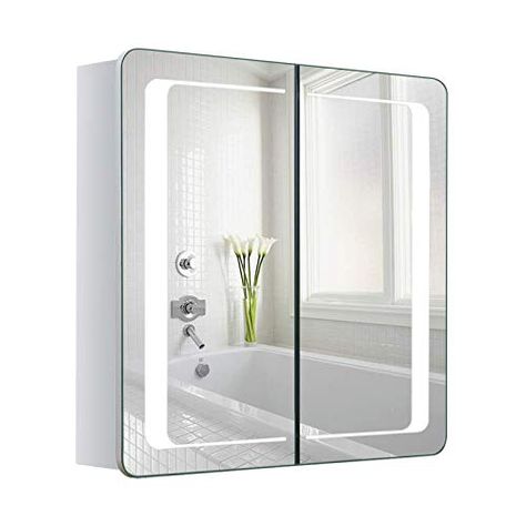 Mirror Cabinet With Light, Illuminated Bathroom Mirror, Led Bathroom Mirror, Smart Bathroom, Bathroom Mirror Lights, Glass Installation, Led Bathroom, Mirror Cabinet, Led Mirror Bathroom