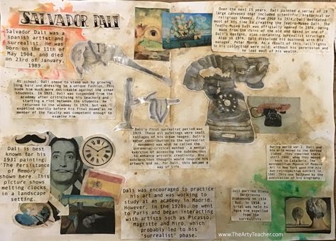 Salvador Dali Research Page Salvador Dali Gcse Sketchbook, Salvador Dali Artist Research Page, Salvador Dali Research Page, Salvador Dali Inspired Art, Visual Arts Process Diary, Artist Research Page, Artist Research, Sketchbook Ideas Inspiration, Salvador Dali Art