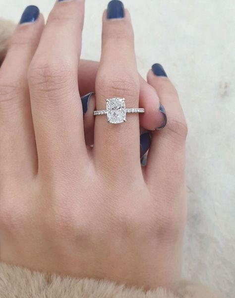 Cushion Cut Pave Engagement Ring, Elongated Cushion Cut Engagement Ring, Wedding Ring Cushion, Cushion Cut Engagement, Elongated Cushion, Cute Engagement Rings, Future Engagement Rings, Cushion Engagement Ring, Cushion Cut Engagement Ring