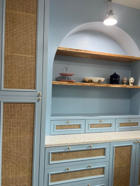 Rattan Kitchen Cabinets, Palm Royale, Rattan Cabinet, Rattan Door, Rattan Doors, Living Room Built Ins, Dry Bar, Cupboard Doors, House Kitchen