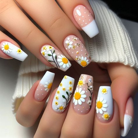 #DaisyAcrylicNails #BloomingNailDesigns #NailArt #FreshLook #AcrylicNails #FloralNails #NailInspiration #NailDesigns #SpringNails #CuteNails #NailTrends #ManicureInspo #NailAddict #NailStyle #NailFashion #DIYNails #ColorfulNails #NailGoals #ChicNails Daisy French Tip Nails, Daisy French Tip, Accent Nail Art, Daisy Acrylic Nails, Themed Nails, Chic Nail Art, Floral Nail Designs, Daisy Nails, Acrylic Designs