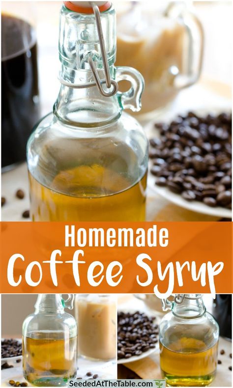 Mix together sugar and water in a sauce pan to make this simple coffee syrup that will store on your shelf for months.  Use it to sweeten your iced coffee beverage - or any cold drink - instead of table sugar so it blends nicely without needing to dissolve. Iced Coffee Popsicles, Sugar Free Coffee Syrup, Vanilla Syrup For Coffee, Coffee Popsicles, Homemade Coffee Syrup, Peppermint Syrup, Liquid Sugar, Homemade Coffee Creamer, Coffee Creamer Recipe