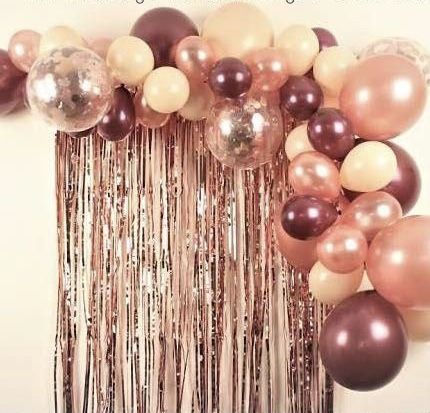 Maroon Balloon Garland, Rose Gold Party Decor, Classy Baby Shower, 21st Birthday Decorations, Rose Gold Confetti, 26th Birthday, Rose Gold Balloons, Gold Birthday Party, Rose Gold Party