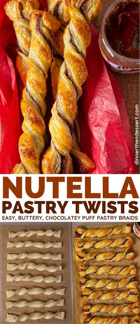 Chocolate Puff Pastry, Nutella Pastry, Nutella Dessert Recipes, Pastry Twists, Nutella Puff Pastry, Homemade Nutella Recipes, Nutella Snacks, Nutella Bread, Nutella Recipes Easy