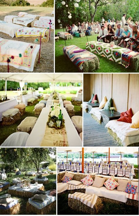 Straw Bales Wedding, Bay Seating, Hay Bail, Hay Bale Wedding, Hay Bale Seating, Event Seating, Vintage Country Weddings, Wedding Ceremony Seating, Seating Ideas