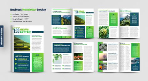 Premium Vector | Ecology green newsletter design or environmental journal magazine design Business Newsletter Design, Green Newspaper, Green News, Tech Magazines, Journal Magazine, Business Newsletter, Newspaper Template, Business Letter, Newspaper Design