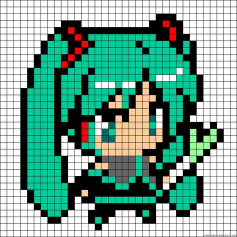 Hatsune miku Vocaloid perler bead pattern < made this one on Minecraft! :D Spiderman Pixel Art, Modele Pixel Art, Art Perle, Perler Art, Pixel Art Templates, 8bit Art, Pixel Drawing, Perler Bead Templates, Art Kawaii