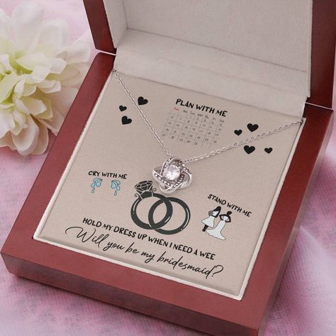 💍 Knot your average bridesmaid proposal 💍Ready to tie the knot as my bridesmaid? 💕Join me on my special day with this Love Knot Pendant Necklace ✨#BridesmaidProposal #BridalParty #SquadGoals #BridesmaidLove #WeddingVibes #BestiesForLife #BridalBling #SayYesToTheDress #BrideTribe #TieTheKnot Shop Now https://bit.ly/3ShJuwd Bridesmaid Invitation, Plan With Me, Moon Gifts, Love Knot Necklace, Bride Tribe, Yes To The Dress, Will You Be My Bridesmaid, Love Knot, My Dress