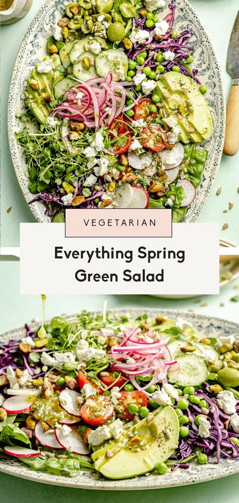 Green Leafy Salad Recipe, Spring Green Salad, Filling Salads, Lemon Basil Vinaigrette, Spring Salads, Lighter Recipes, Lemon Garlic Salmon, Basil Salad, Spring Meals