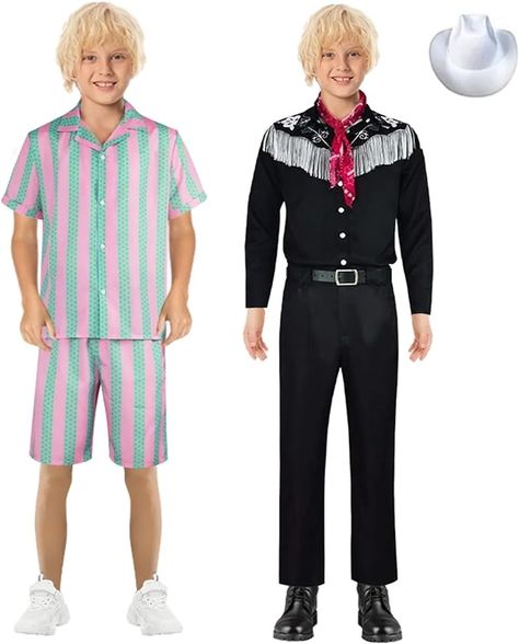 Ruleewe Kids Ken Doll Costume for Boys Girls Doll Movie Ken Cosplay Cowboy Outfit Beach Suits Shirt Pants for Halloween Ken Costume, Shorts Doll, Cowboy Outfit, Movie Cosplay, Suits Outfits, Girls Doll, Doll Halloween Costume, Movie 2023, Beach Suit