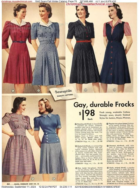 1942 Sears Fall Winter Catalog, Page 75 - Catalogs & Wishbooks 1940s Fashion Women, 1940s Looks, Vintage Girls Clothes, 50s Outfits, Sears Catalog, Grooming Tips, 40s Fashion, Vintage Wardrobe, Older Fashion