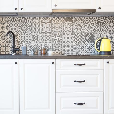 A kitchen design is never complete without the added flair from each client. Whether it's a creative backsplash or colorful appliances, we're in the business of bringing ideas to life no matter how bold. Get in touch to get started with one of our designers today! #kitchendesigner #kitchendesigners #contemporarykitchen #uniquehome #customcabinets #countertops #remodelingcontractors #westmichigan #kitchenandbath #michigankitchendesign #homedecorinspo #dreamhomeinspo #lightfilledspace Backsplashes With White Cabinets, Patterned Backsplash, Kitchen Cabinets And Backsplash, Backsplash Kitchen White Cabinets, White Kitchen Cabinet, Backsplash For White Cabinets, Patterned Kitchen Tiles, Kitchen Splash Back, Tile Kitchen Backsplash