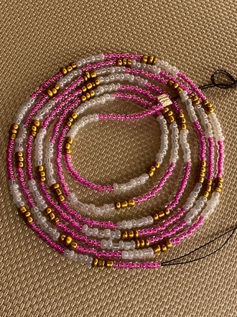 Waist Beads Patterns, Pink Waist Beads Ideas, Waist Beads Design Ideas, Waistbead Design Ideas, Worded Bracelets, Pink Festival Waist Beads, Waistbead Ideas, Waistbeads Designs Pink, Pink Waist Beads For Festivals