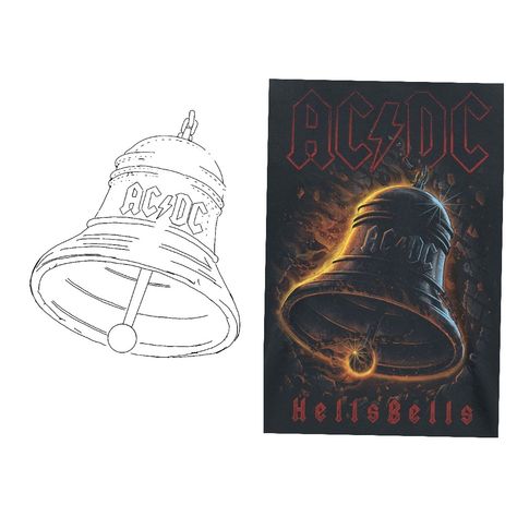 Acdc Drawing, Bell Tattoo Ideas, Ac Dc Tattoo, Acdc Album Covers, Bells Tattoo, Acdc Tattoo, Ac/dc Art, Dc Tattoo, Belle Tattoo