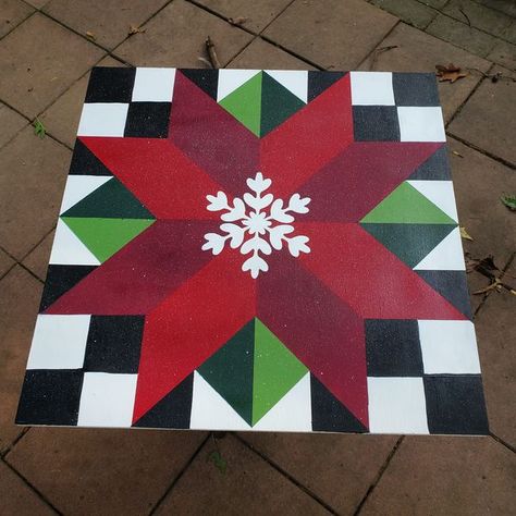 Barn Quilt Addicts | My...just finished...winter barn quilt ❤️ | Facebook Bee Barn Quilt Patterns, Winter Barn Quilt Patterns, Christmas Barn Quilt Patterns, Free Barn Quilt Patterns Templates, Christmas Barn Quilts, Free Barn Quilt Patterns, Diy Barn Quilt, Quilt Boards, Christmas Barn