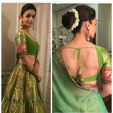 Alia Bhatt Bun Hairstyles, Alia Bhatt Blouse Designs, Long Layer, Saree Hairstyles, Blouse Fits, Indian Outfits Lehenga, Backless Blouse Designs, Indian Bride Outfits, Indian Saree Blouses Designs