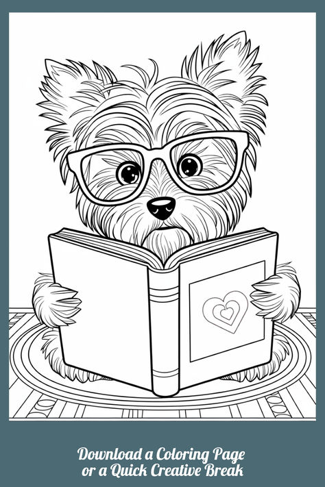 coloring-page-yorkie-reading Yorkie Cartoon Drawing, Yorkie Coloring Pages, Yorkie Cross Stitch Pattern, Yorkie Mom Svg, Yorkie Memes Humor, Yorkie, Books To Read, Coloring Pages, Reading