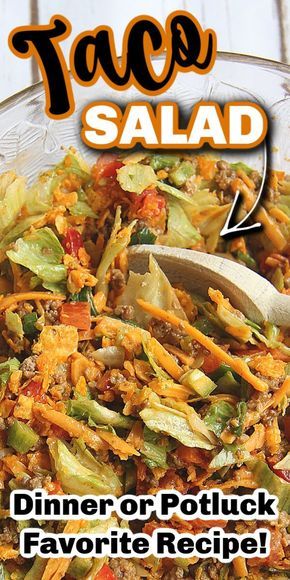 Taco Salad Recipe With Catalina Dressing, Dinner Salad Recipes Main Courses, Dinner Salad Recipes, Easy Taco Salad Recipe, Catalina Dressing, Taco Salat, Potluck Salad, Taco Salad Recipe, Taco Salads