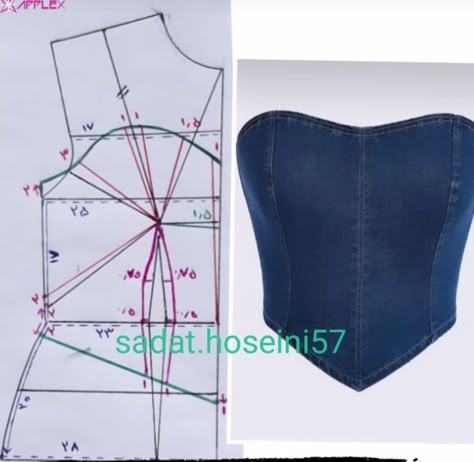 ရင်ခံ Pattern, Corset Blouse Designs, Patron Corset, Bustier Pattern Drafting, Corset Top Pattern, Over Bust Corset, Bustier Pattern, Diy Clothes Patterns, Corset Sewing