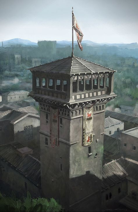 Guard Tower - Characters & Art - Assassin's Creed: Brotherhood Ac Brotherhood, Guard Tower, Assassin's Creed Brotherhood, Medieval Tower, 70s Sci Fi Art, Castle Art, Medieval World, Tower Design, Game Of Thrones Art