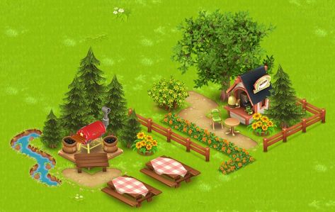 Hay Day Layout Ideas Level 40, Hay Day Coffee Kiosk Design, Hayday Coffee Shop Design, Hay Day Production Buildings Design, Hay Day Animal Area, Hay Day Pig Design, Hay Day Farm Design Level 20, Hay Day Cow Design, Hayday Layout Ideas Animals