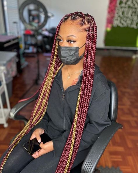 Red And Blonde Braids, Brown Box Braids, Red Box Braids, Pixie Haircut Ideas, Weave Hairstyles Braided, Red Blonde, Blonde Box Braids, Haircuts Ideas, Big Box Braids Hairstyles