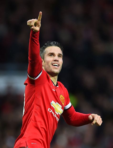 MANCHESTER, ENGLAND - DECEMBER 14:  Robin van Persie of Manchester United celebrates scoring the third goal during the Barclays Premier League match between Manchester United and Liverpool at Old Trafford on December 14, 2014 in Manchester, England.  (Photo by Shaun Botterill/Getty Images) Robin Van Persie, Van Persie, Football Fever, Manchester United Legends, Messi And Ronaldo, Manchester United Football Club, Best Football Players, Manchester United Football, Premier League Matches