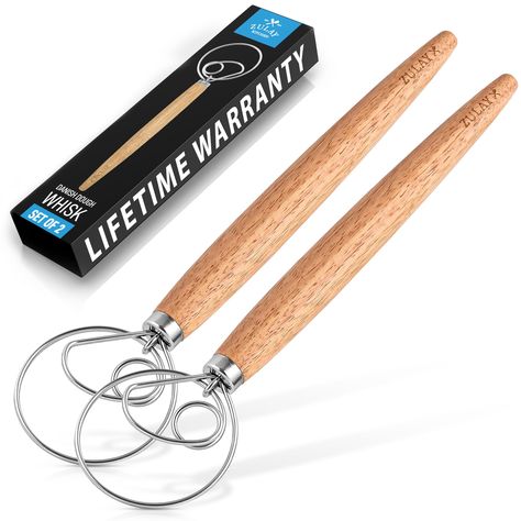 PRICES MAY VARY. WHISKING MADE EASY: This Danish dough whisk is a must-have for anyone looking to achieve perfectly mixed dough and batter. With this baking tool, you can mix ingredients quickly without the need for a heavy-duty mixer. The high-quality, rust-resistant stainless steel ring is durable enough to stir and remove clumps from light and stiff dough. FLOW THROUGH DESIGN: Aerate high-moisture doughs like sourdough effortlessly with this brodpisker. The three-loop design can cut through a Dough Whisk, Pizza Pastry, Danish Dough, Sourdough Pizza, Loop Design, Pastry Cake, Cake Batter, Kitchen Utensils Gadgets, Baking Tools