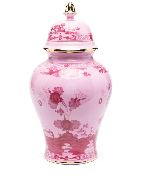 light pink/fuchsia pink ceramic all-over floral print gold-tone hardware 31 x 16.2cm Dark Pink Decor, Chinese Vase Decor Living Rooms, Aphrodite Decor, Aesthetic Vases, Pink Pots, Chinese Bedroom, Rose Gold Vase, Ginori 1735, Pink Ginger