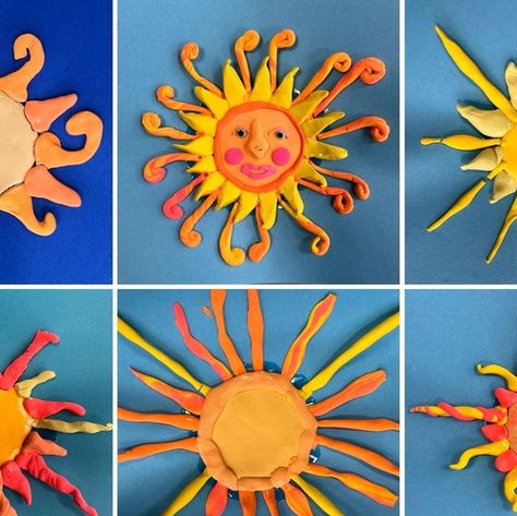 Lauralee Chambers🌀 on Instagram: "@crayola pre-colored model magic suns. 5th grade. Always the risk of a break, but I coat them with clear @elmersproducts glue and hope for the best. Now to send them safely home!  Lesson on Relief sculpture with lots of sun stories.🌞 faces optional.  #handmade #modelmagic #reliefsculpture" Crayola Model Magic Clay Ideas, Sun Art Projects For Kids, Model Magic Ideas, Summer Art Projects, Model Magic, Relief Sculpture, Sun Art, Magic School, Clay Art Projects