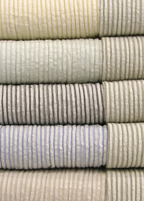 Seaton Stripe (#1161) by Classic Cloth | Linen: 55% | Cotton: 45% | Dessin Fournir Companies Seersucker Fabric, Luxury Fabric, Striped Fabric, Block Printing Fabric, Bed Styling, Striped Fabrics, Striped Linen, Fabric Swatches, Barley