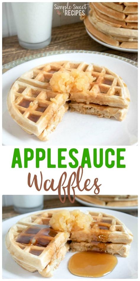 These Applesauce Waffles are soft and tasty and made completely from scratch waffle batter mix! Making waffles with applesauce gives you a flavorful batter that's not quite as dense. You'll love your applesauce waffle so much that this homemade waffles recipe will become a go-to easy breakfast recipe favorite! Applesauce Waffles, Homemade Waffles Recipe, Making Waffles, Waffle Batter, Baked Recipes, Waffle Maker Recipes, How To Make Waffles, Easy Breakfast Recipe, Waffles Easy