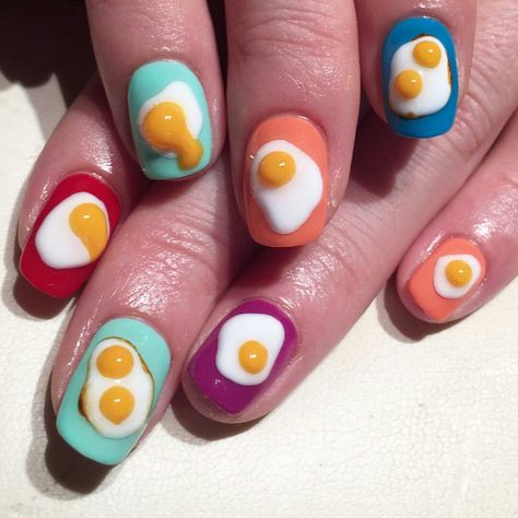 Egg nails rainbow art Food Nail Art, Food Nails, 3d Nail Art Designs, Nail Art 3d, Crazy Nails, Nails Polish, Nail Swag, Cat Kuku, 3d Nail Art