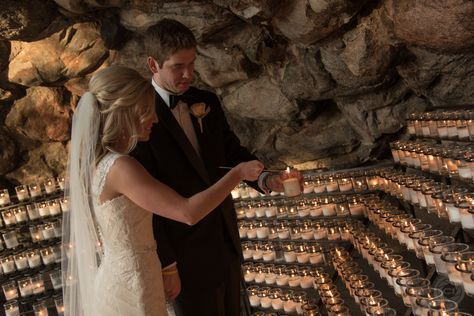 Beautiful wedding picture of bride and groom at the Grotto of Our Lady of Lourdes, University of Notre Dame. Notre Dame Wedding, Dueling Pianos, Butler University, The Grotto, University Of Notre Dame, Bride Pictures, Lady Of Lourdes, Our Lady Of Lourdes, Notre Dame University