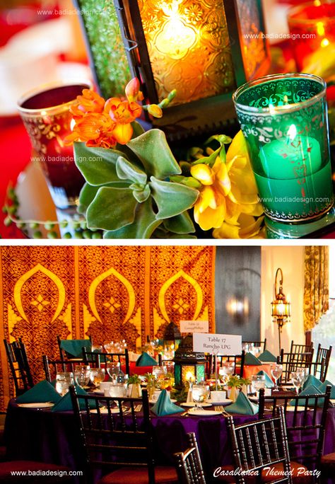 Casablanca/Moroccan themed party Casablanca Party, Moroccan Theme Party, Arabian Nights Party, Indian Wedding Receptions, Themes Party, Moroccan Party, Gala Themes, Bollywood Theme, Moroccan Inspiration